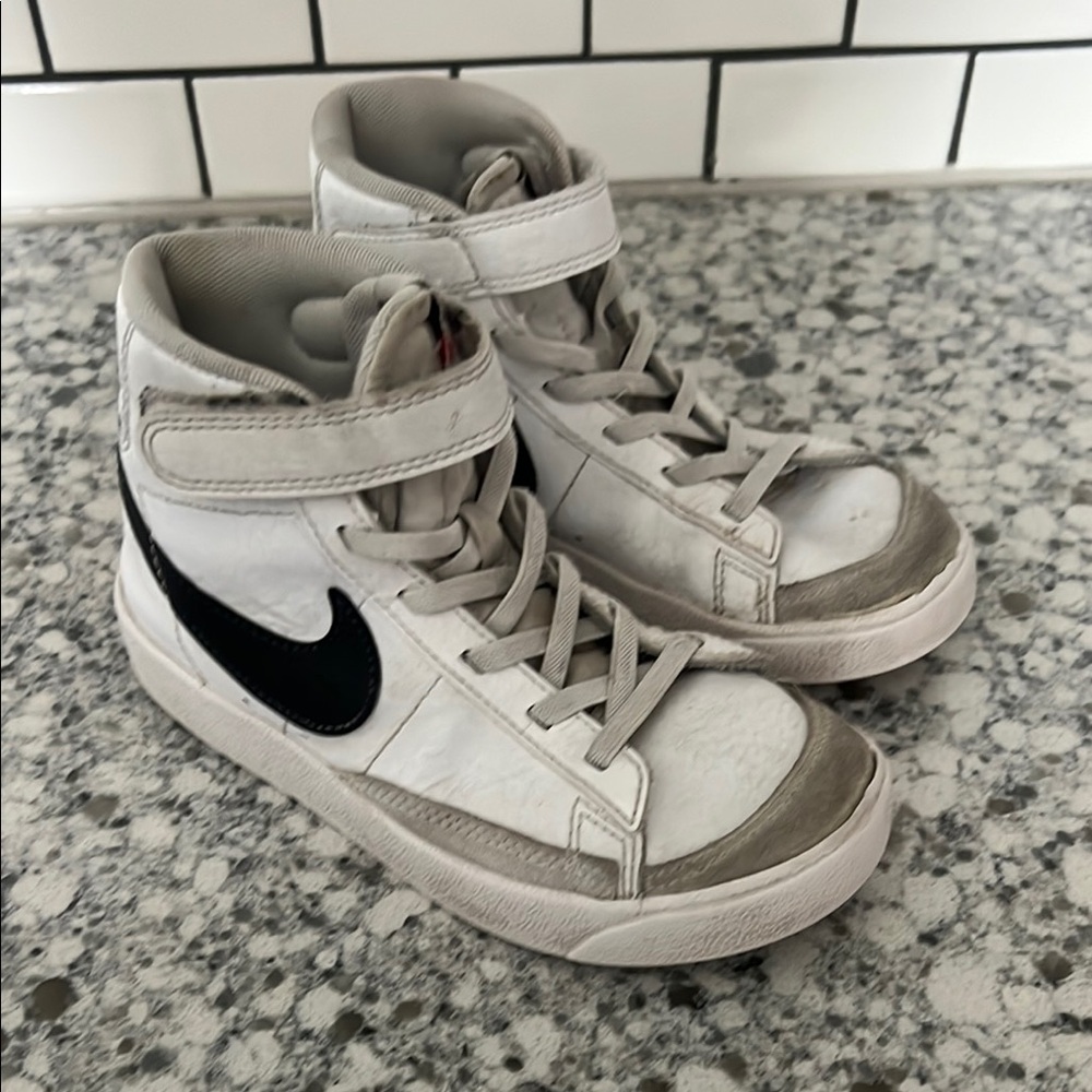Kids Nike Blazers, White High-Top Sneakers with Black Logo